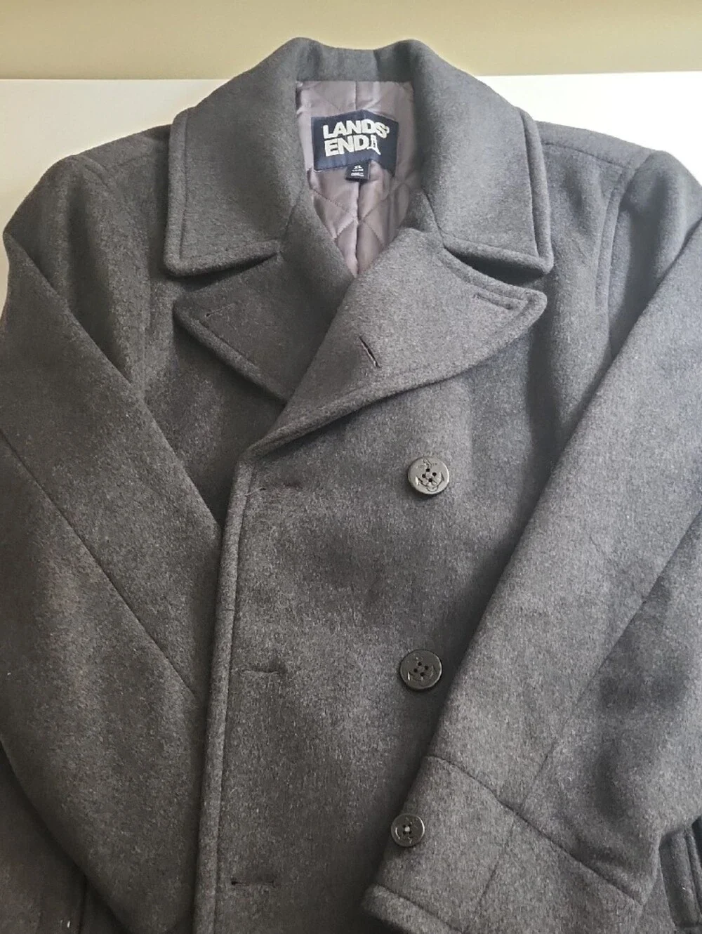 Lands' End Men's XL Charcoal Gray Wool Pea Coat